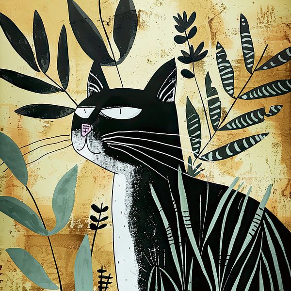 Dekorative Katze Kunst Porträt schwarze Katze von Vlindertuin-Art
