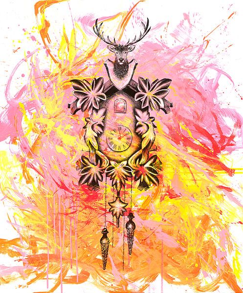 Schwarzwald Kuckucksuhr, Acrylmalerei &amp; Zeichnung von Anja Anton