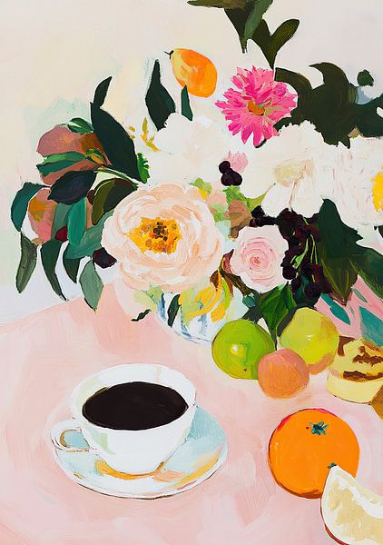 Kaffee Stillleben Fauvismus Früchte Rosa von Niklas Maximilian