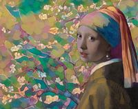 La fille à la boucle d'oreille en perle - fleur d'amandier mélangée