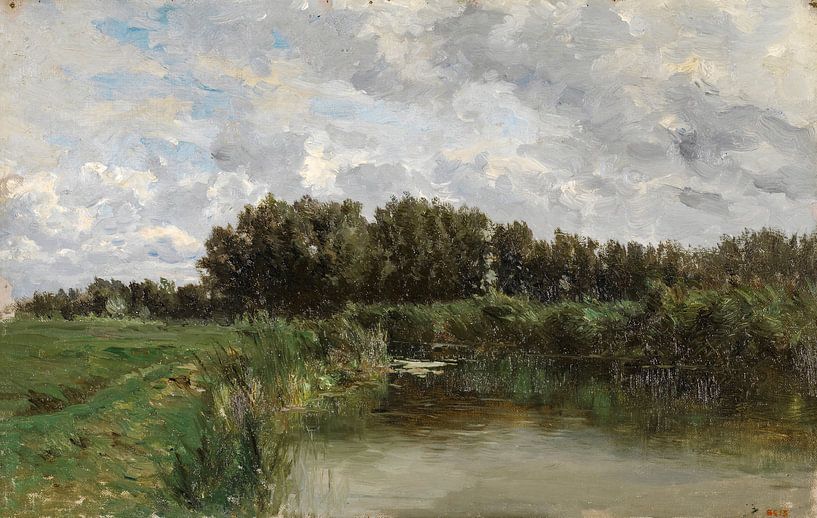 Carlos de Haes-Paysage herbeux sauvage au bord de la rivière, Paysage antique par finemasterpiece