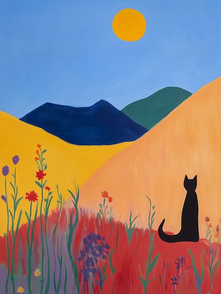 Katze in der Blumenwiese von Caroline Guerain