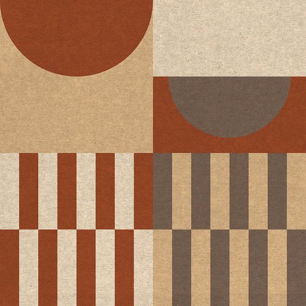 Geometrisches Retro-Bauhaus-Muster in Terrakotta, Taupe, Beige I von Abstrakte minimalistische Kunst