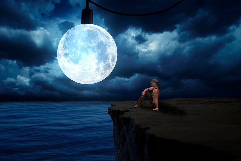 The surreal full moon over the sea by Puravida - Photography and photo art