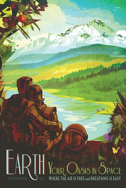 STK204747S-Retro space travel poster of an earth science mission. by Stocktrek Images