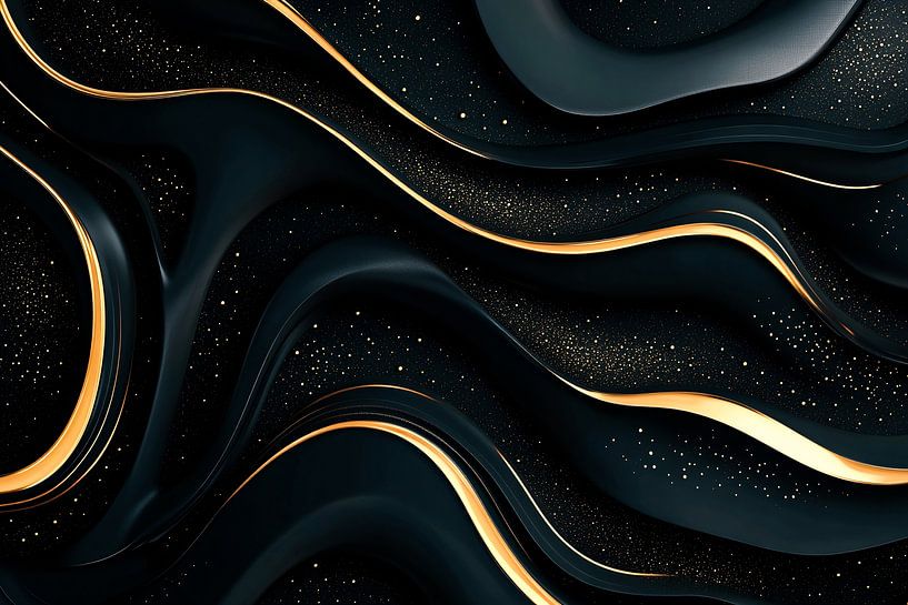 Gold abstract lines on black by Art & Soul Creations