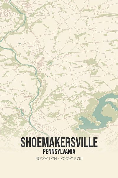 Carte ancienne de Shoemakersville (Pennsylvanie), USA. par Affiches de lieux