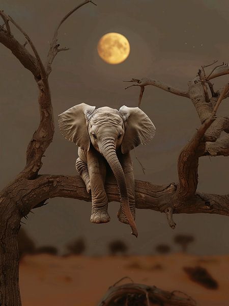 Elefant im Baum unter dem Mond von haroulita