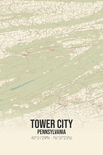 Alte Karte von Tower City (Pennsylvania), USA. von Ortsdrucke