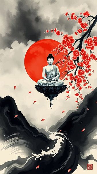 Buddha / Boeddha Sumi-e Japanese Painting by MIROKKU