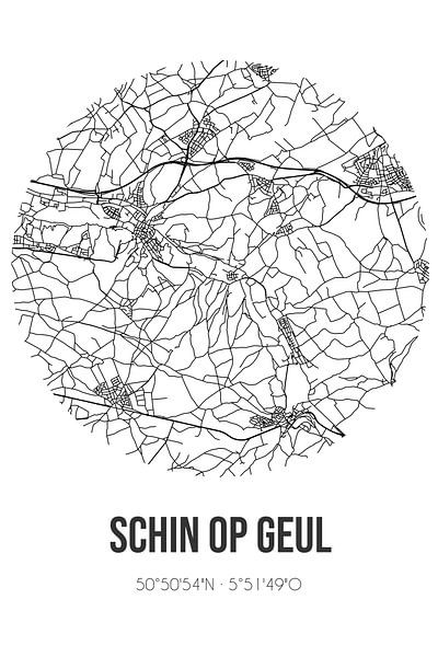 Schin op Geul (Limburg) | Landkaart | Zwart-wit van Stad & Wand