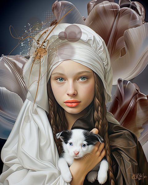 Nouveau portrait de maître Jeune femme avec chien par René van den Berg