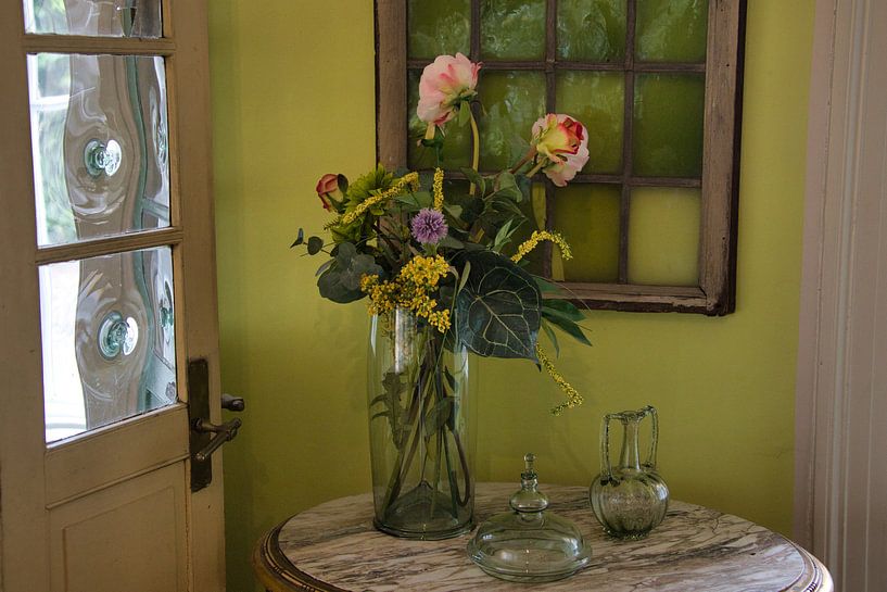 Still life with flowers and glass by Henk van der Steege