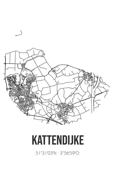 Kattendijke (Zeeland) | Carte | Noir et Blanc par Affiches de lieux