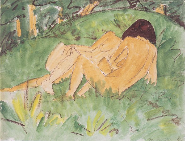 Two female nudes on a forest meadow, Otto Mueller - 1923 by Atelier Liesjes