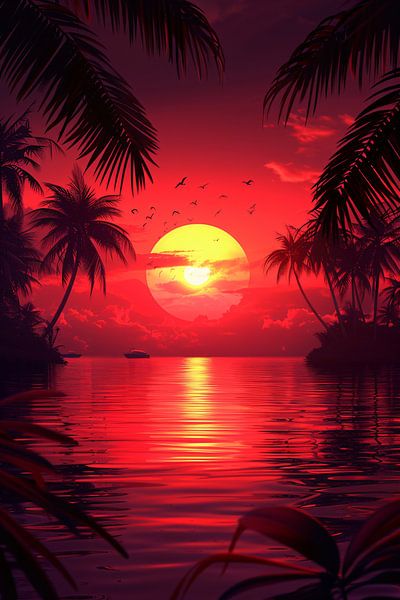 Tropical sunset with palm trees by Art & Soul Creations