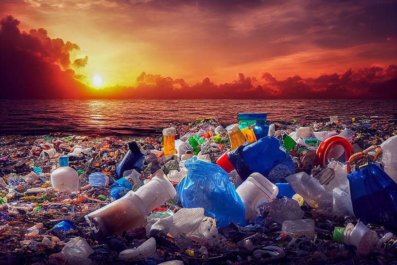 Plastic garbage on a beach illustration by Animaflora PicsStock