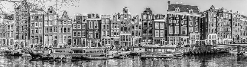 Panorama of the canal in Amsterdam, black and white by Rietje Bulthuis