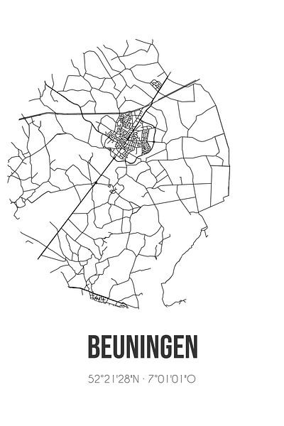 Beuningen (Overijssel) | Karte | Schwarz und Weiß von Ortsdrucke
