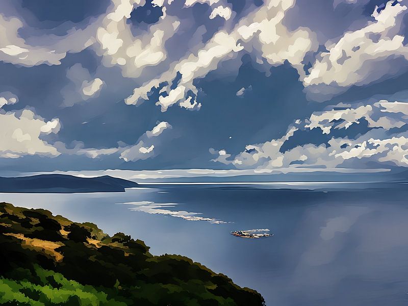 Küstenlandschaft mit dramatischen Wolken bei Capo Caccia Sardinien von Sergio Pazzano