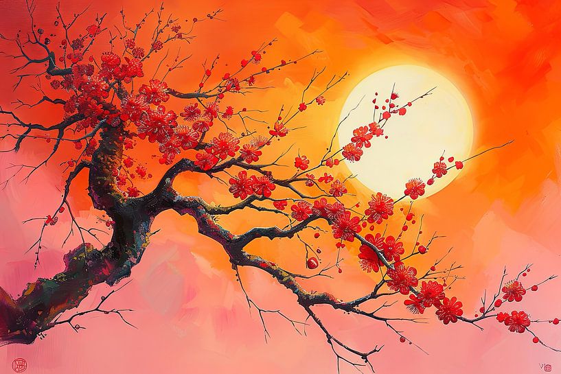Japon pittoresque fleurs soleil couchant par Egon Zitter
