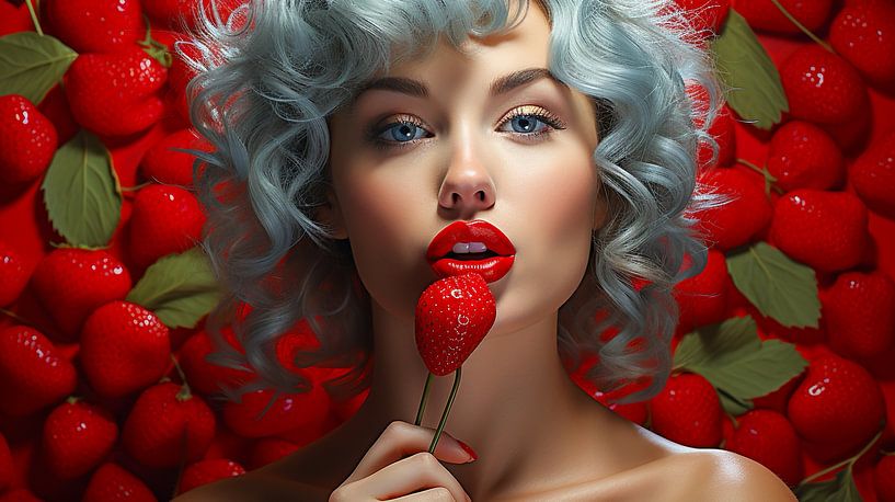 Portrait of a woman with a red strawberry by Animaflora PicsStock