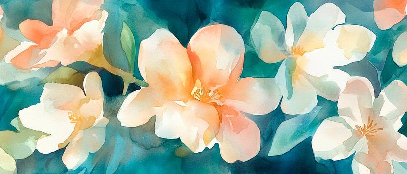Délicates fleurs aquarellées aux couleurs pastel par Poster Art Shop