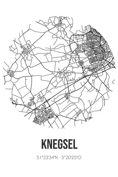 Knegsel (Noord-Brabant) | Carte | Noir et blanc par Affiches de lieux