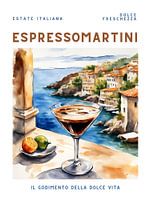 Affiche Espresso Martini sur fond d'île, aquarelle
