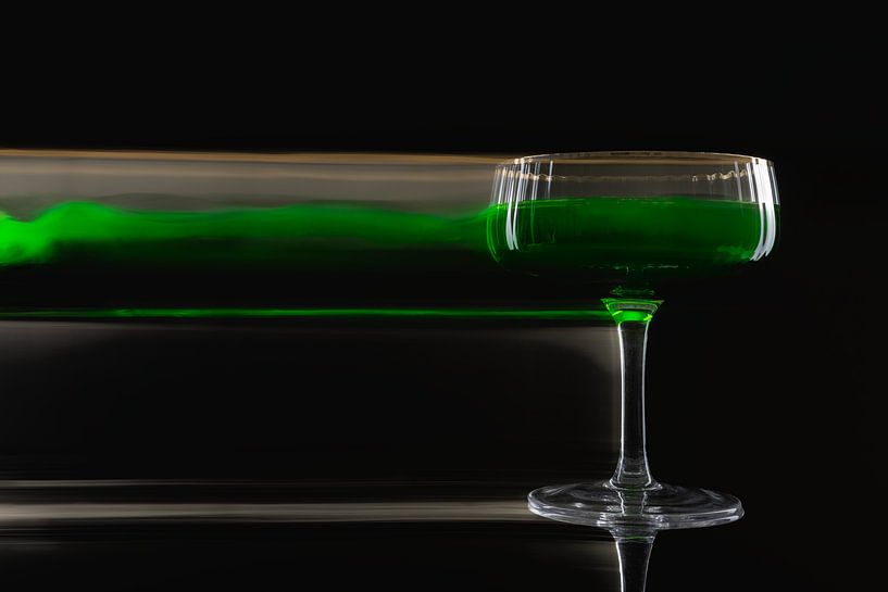 Modern still life with a sliding glass of green by John van de Gazelle fotografie