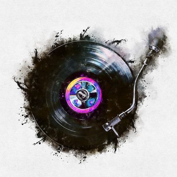 Disque de vinyle tournant en aquarelle par Andreea Eva Herczegh