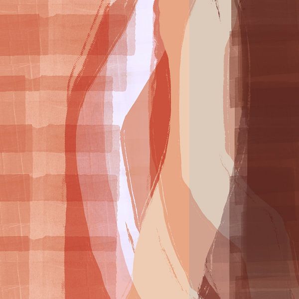 Moderne abstracte kunst in roze terra, donkerbruin en beige van Dina Dankers