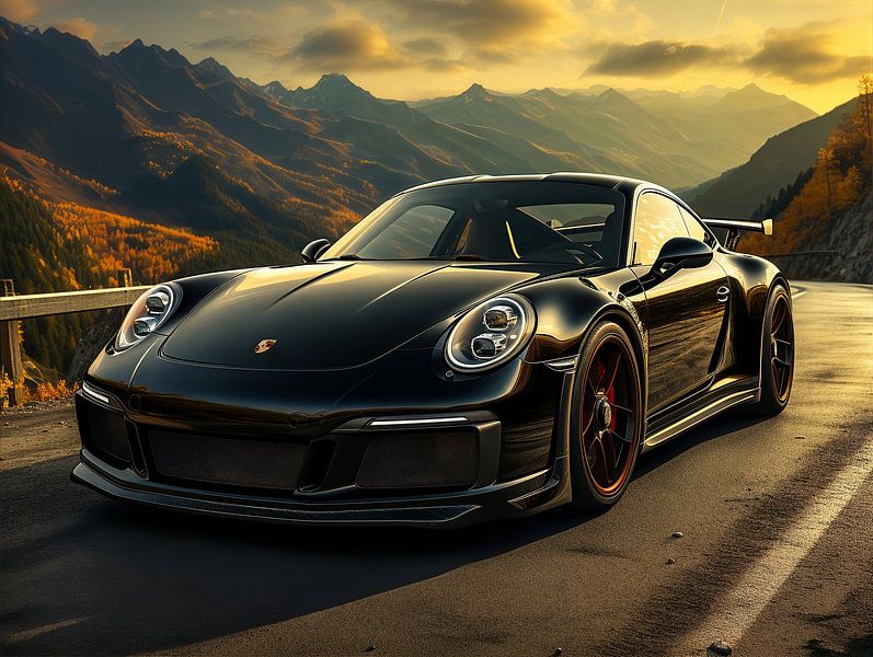 Black Porsche in mountain landscape_4 by Bianca Bakkenist