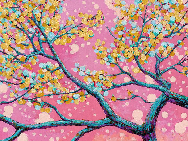 Fröhlicher Baum mit goldenen Blumen von Wunderbare Kunst