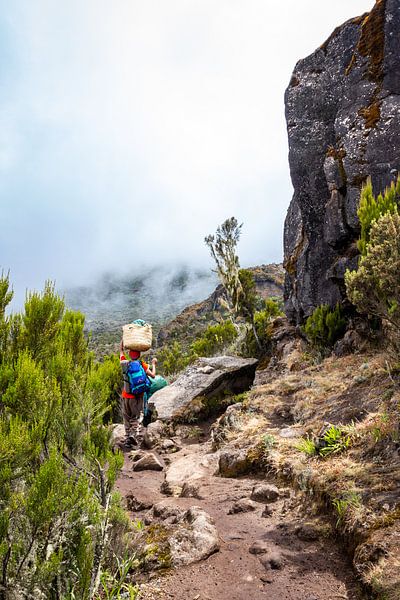 Frau mit Korb auf dem Kopf in Tansania von Mickéle Godderis