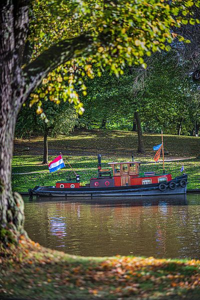 The small steamer &quot;Feint&quot; docked in the Prince's Garden, Leeuwarden. by Harrie Muis