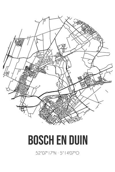 Bosch en Duin (Utrecht) | Karte | Schwarz und Weiß von Ortsdrucke