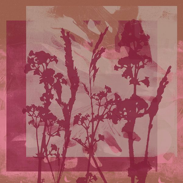 Wild flowers in purple on pink na terracotta. by Dina Dankers