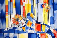 Reclining girl with primary colours