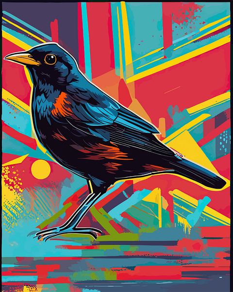 Colorful Melodies - Pop Art Eurasian Blackbird Designs by SOTA ArtSign