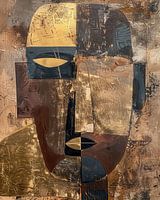 Abstrakte Stammesmaske mit Mustern in Gold und erdigen Farben