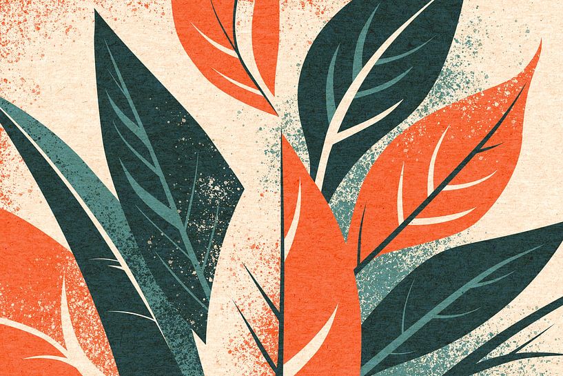 Graphic composition of leaves in green and orange by Mixed media vector arts