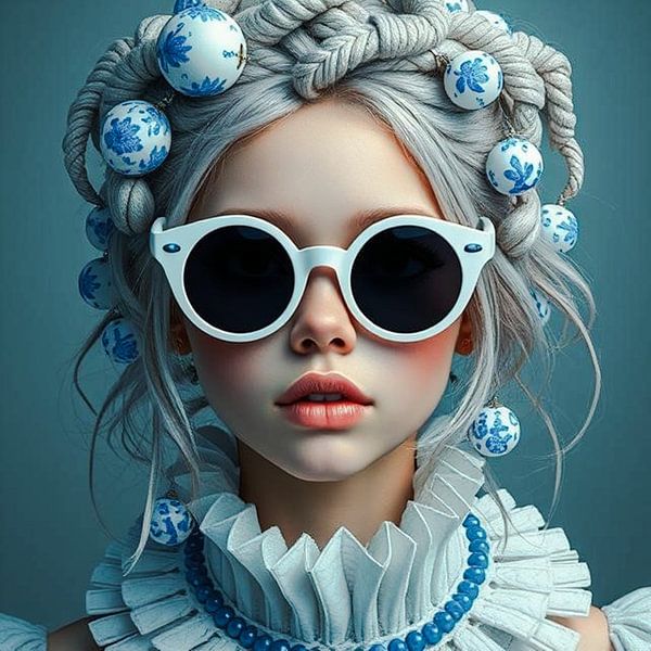 A portrait of a girl dutch delft blue modern style. by J.a Dijkstra