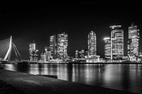 Skyline of Rotterdam in black and white on a windless evening
