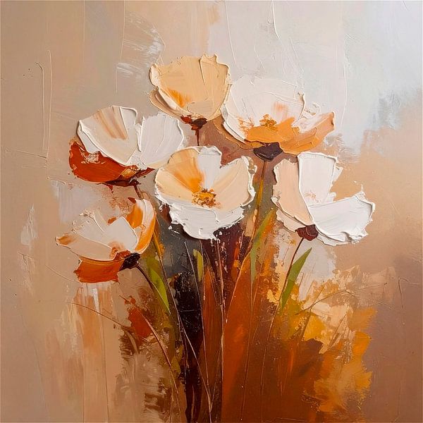Hotel Chic Art: Abstrakte Blumen in warmen Farben von Studio Pieternel