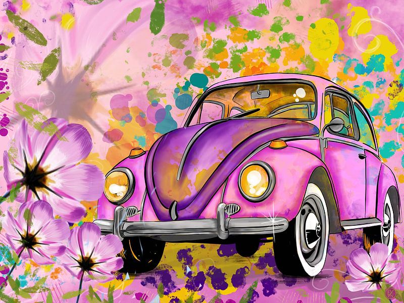 Pink-Purple Beetle with Flowers by Wendy van Cuijk