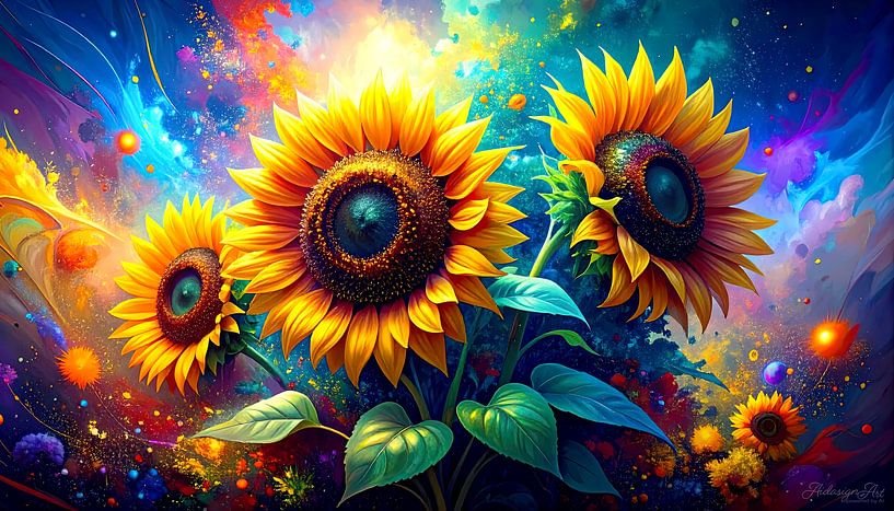 Sunflowers Modern Art - In the radiance of the moment - Sunflowers between floral presence and colourful freedom by AidasignArt