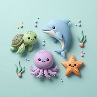 Art mural des amis de la mer aux couleurs pastel