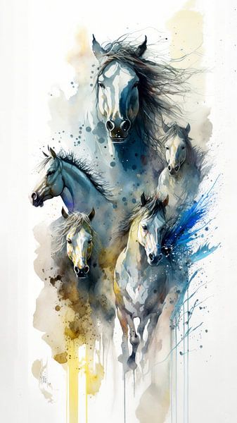 Running Horses Watercolour by Preet Lambon