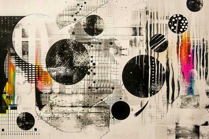 Abstract, cirkels, zwart-wit met kleur van Joriali Abstract